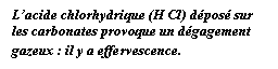 Zone de Texte: L'acide chlorhydrique (H Cl) dpos sur les carbonates provoque un dgagement gazeux : il y a effervescence. 