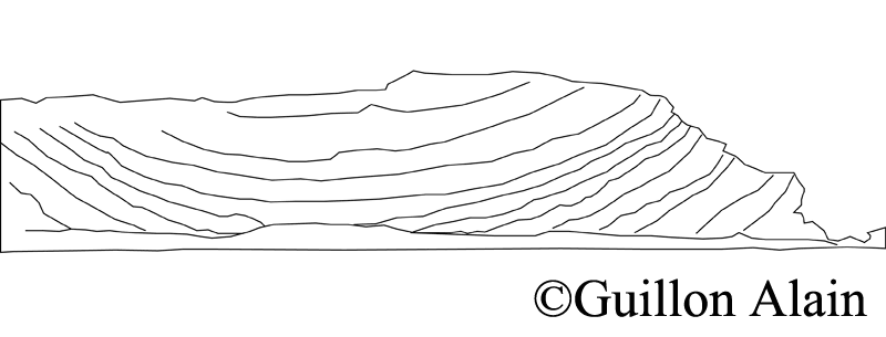 Fig. 13 – Mise en évidence de la forme en auge des couches de tufs gris de la photo 27.